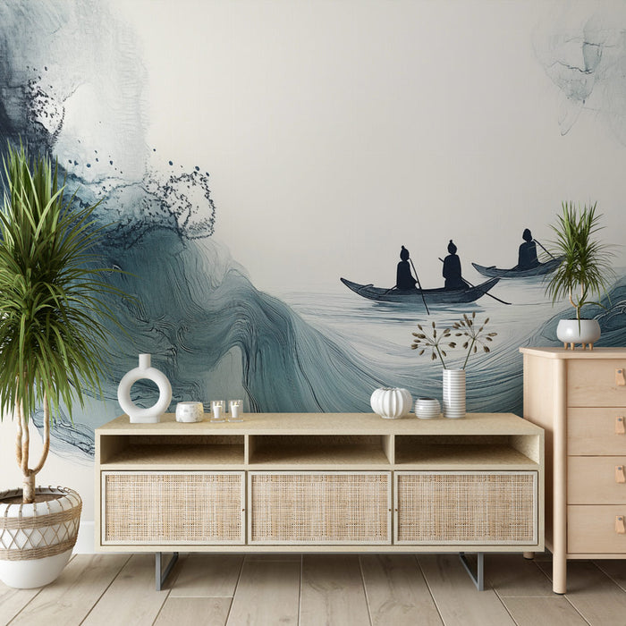 Papier peint art éthéré | Silhouette de canoës dans l'eau