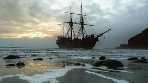 Papier peint navire fantôme Voilier mystique au crépuscule