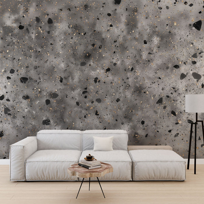 Papier peint abstrait | Effet marbré noir et doré