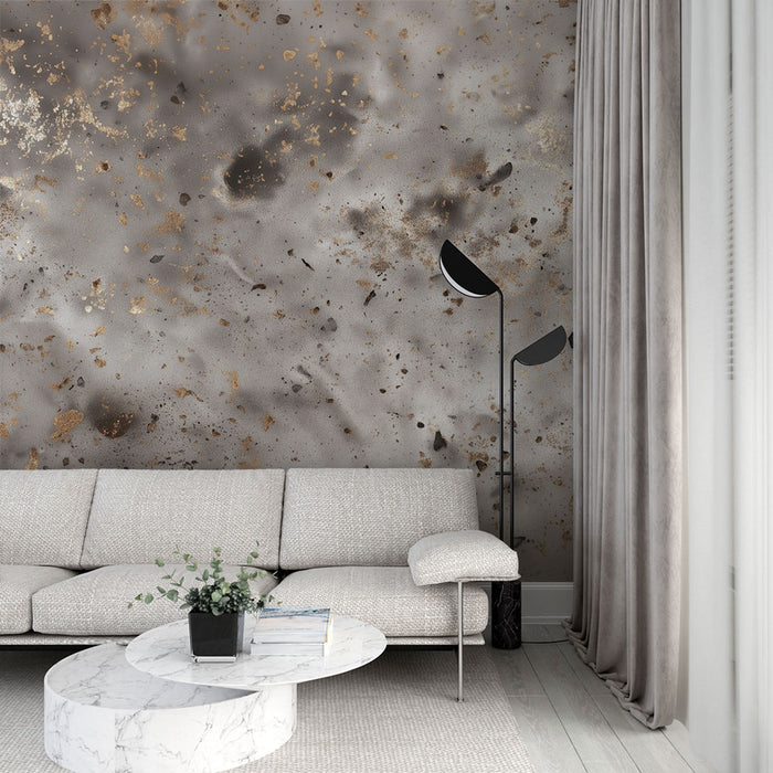 Papier peint abstrait | Effet marbré doré et gris