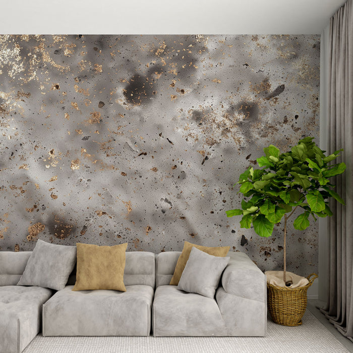 Papier peint effet marbré | Éclats dorés sur fond gris