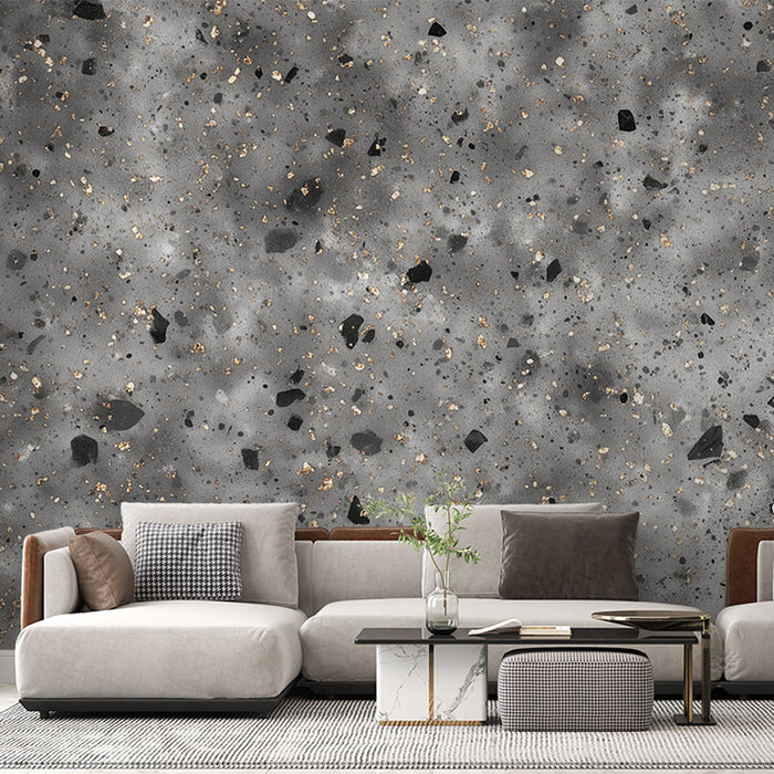 Papier peint Terrazzo | Design abstrait noir et doré