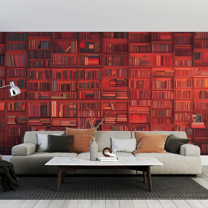 Papier peint bibliothèque | Rouge rétro