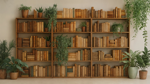 Papier peint bibliothèque Ambiance vintage avec plantes