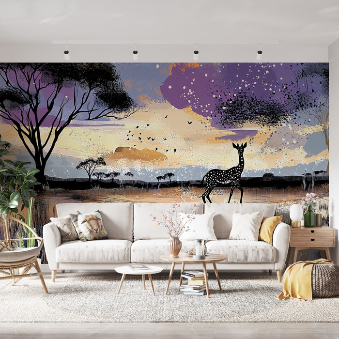 Papier peint savane | Scène crépusculaire artistique