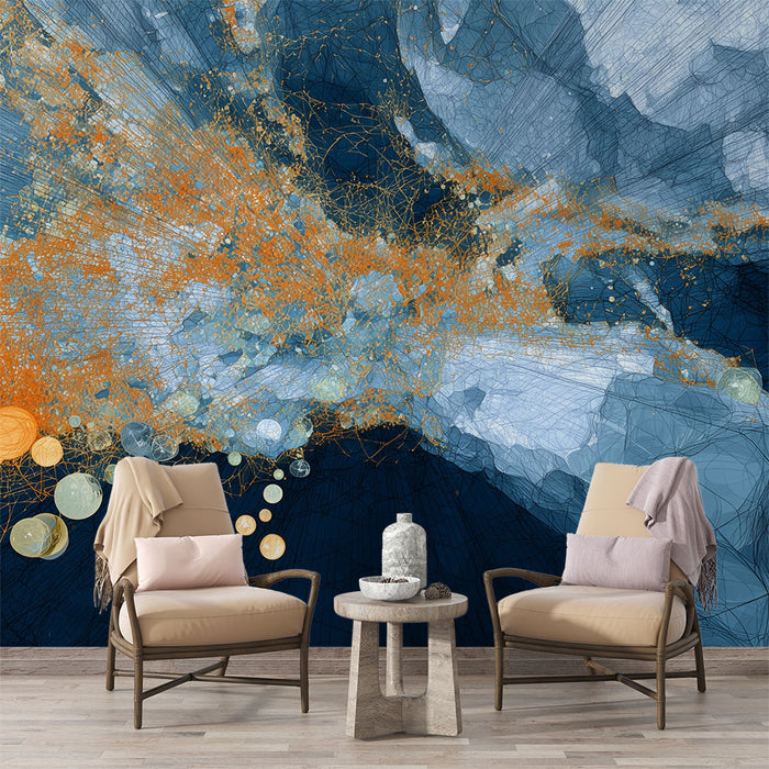Papier peint abstrait éclatant | Design bleu et orange
