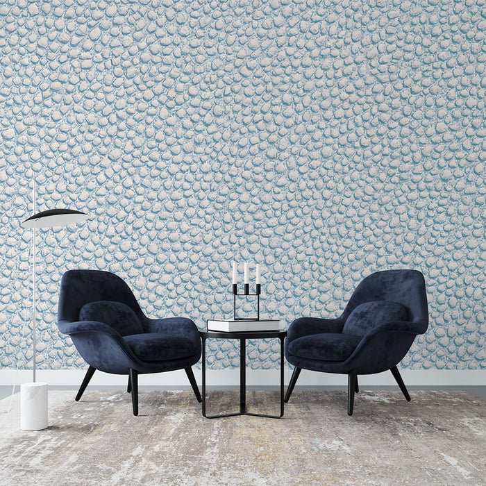 Papier peint texturé | Design en relief gouttelettes d'eau bleues