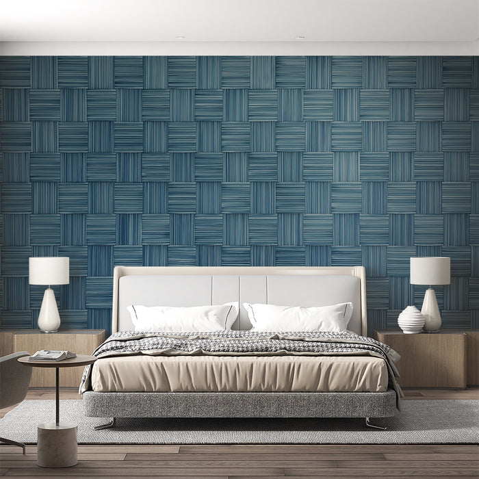 Papier peint à carreaux tressés | Bleu Texturé