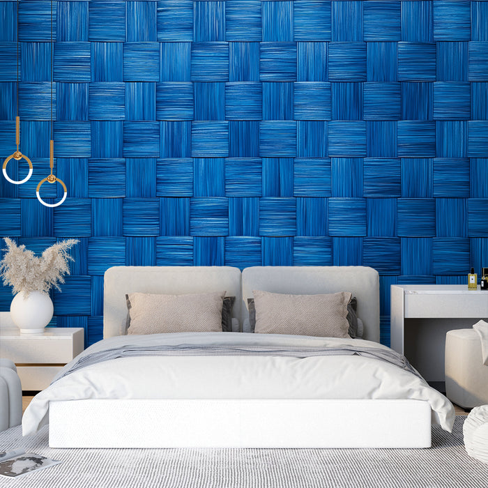 Papier peint tissé bleu | Texture en damier