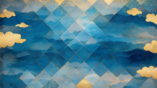 Papier peint mural montagnes Bleu et Doré