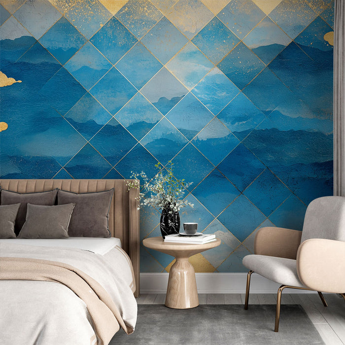 Papier peint mural montagnes | Bleu et Doré