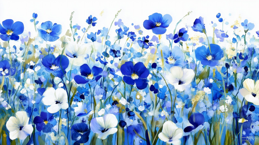 Papier peint floral Explosion de Fleurs Bleues