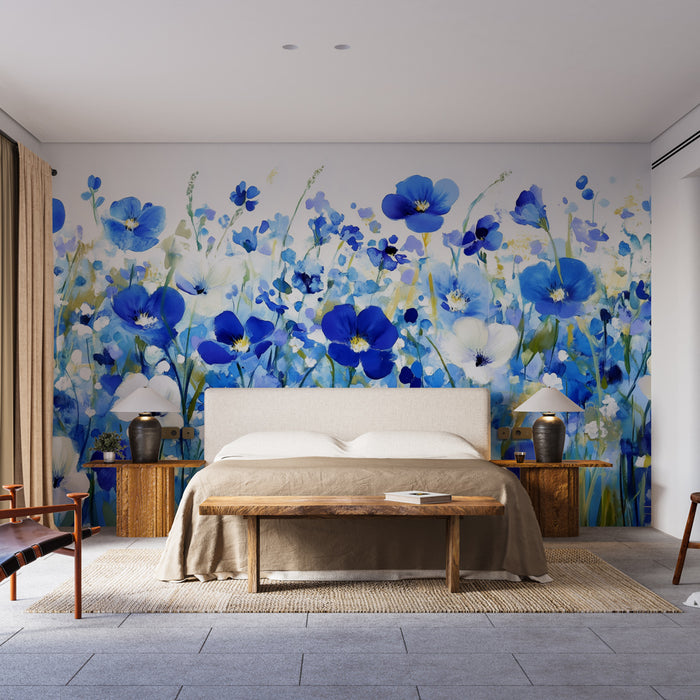 Papier peint floral | Explosion de Fleurs Bleues