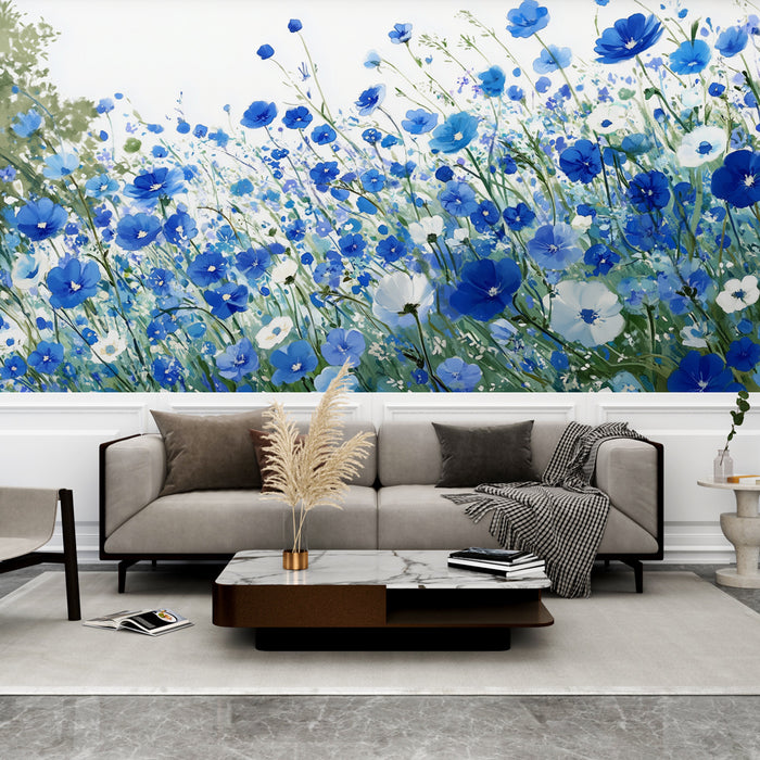 Papier peint fleurs bleues | Évasion florale lumineuse