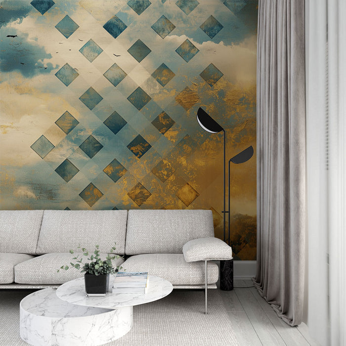 Papier peint nuage abstrait | Art géométrique doré