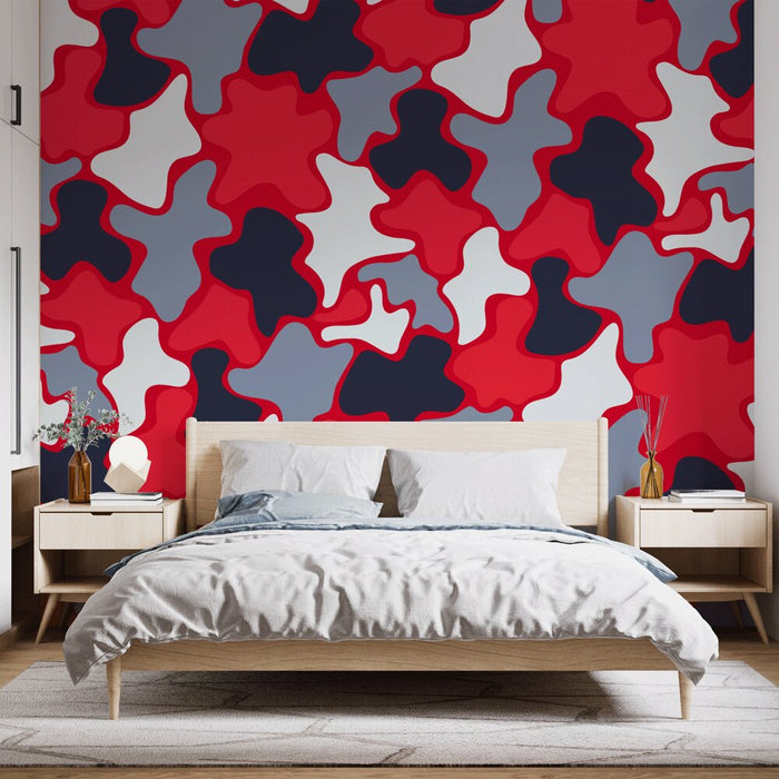 Papier peint abstrait | Motif organique rouge et gris