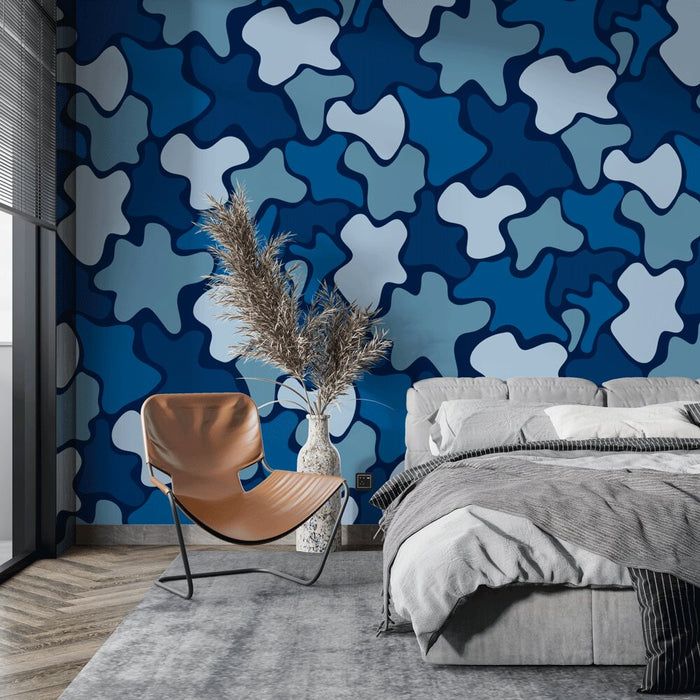 Papier peint camouflage | Design abstrait en nuances de bleu