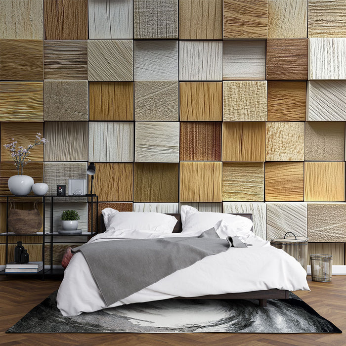 Papier peint en cubes de bois | Design naturel 3D