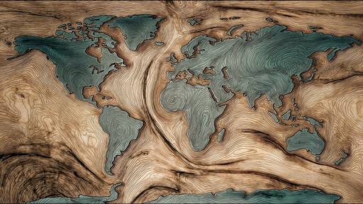 Papier peint carte du monde Contours artistiques en tons boisés