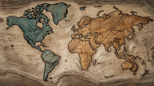 Papier peint carte du monde Design sculpté sur du bois