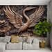 Papier peint mural sculpté en bois avec oiseau majestueux et fleurs pour salon élégant et moderne