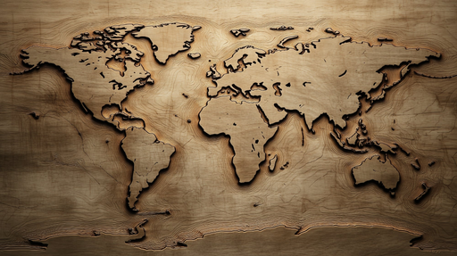 Papier peint carte du monde Design en bois sculpté