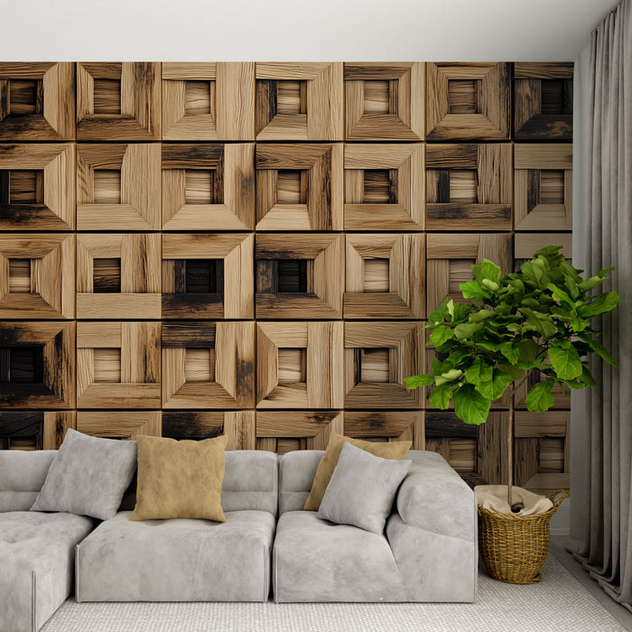 Papier peint en bois texturé | Motifs géométriques et naturels