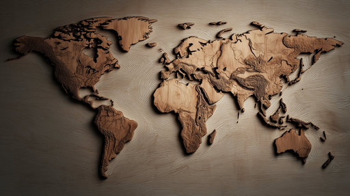 Papier peint carte du monde Design en bois sculpté