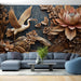 Papier peint mural floral 3D avec grue et fleurs en bois pour salon élégant