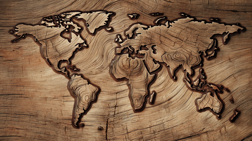 Papier peint carte du monde Bois sculpté
