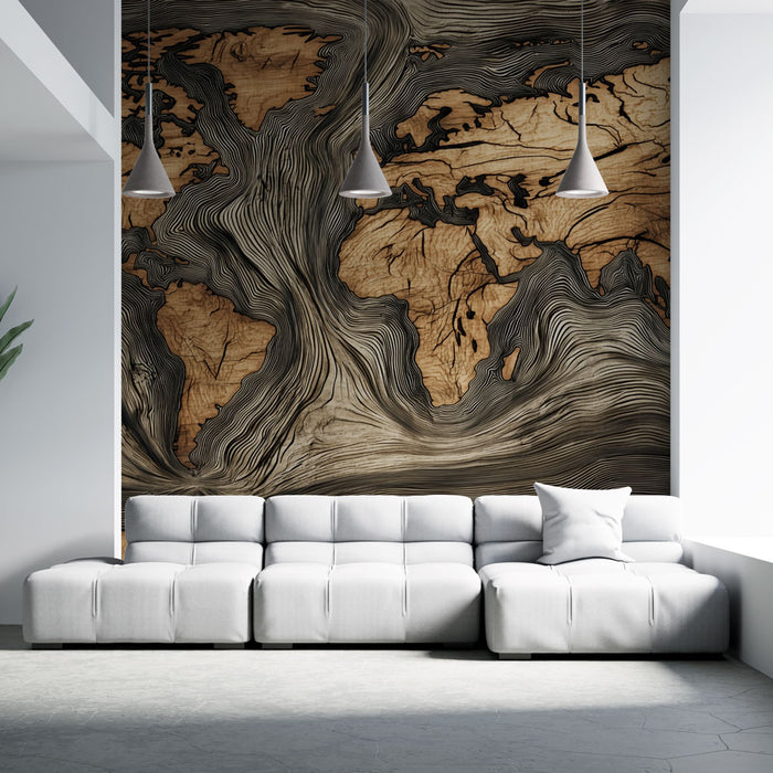 Papier peint Carte du Monde | Design Artistique en Bois