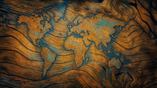 Papier peint carte du monde Design effet bois et bleu