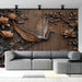 Papier peint mural bois sculpté avec grue et fleurs pour salon élégant