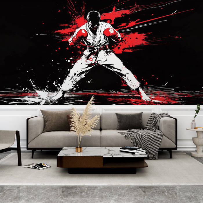 Papier peint art martial | Combat intense sur fond artistique