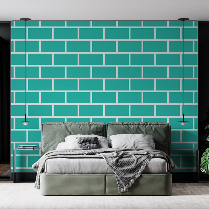 Papier peint motif brique | Turquoise moderne