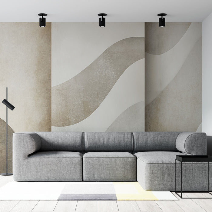 Papier peint moderne beige avec motifs ondulés pour salon contemporain