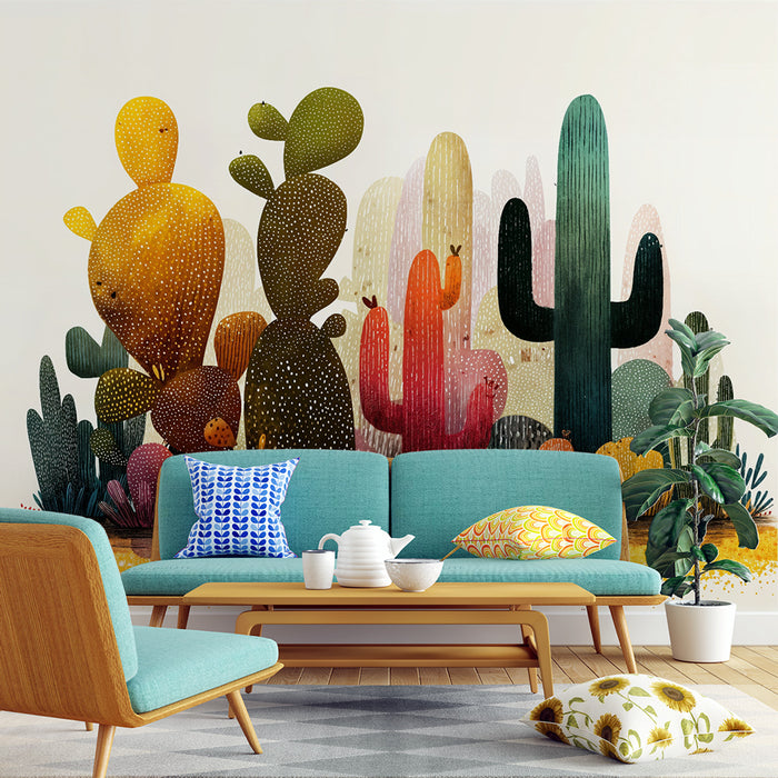 Papier peint cactus | Illustration colorée et moderne