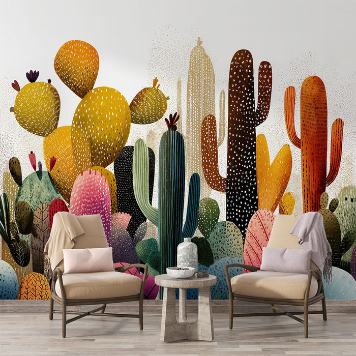 Papier peint cactus | Un arc-en-ciel botanique moderne