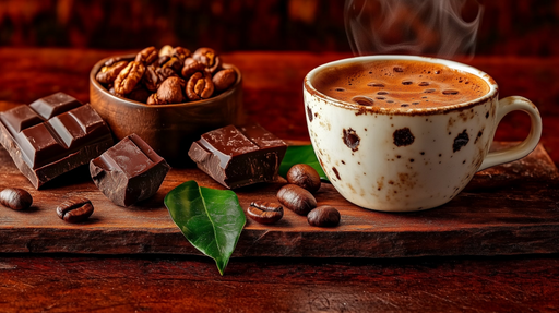 Papier peint café Ambiance chaleureuse avec café fumant et chocolat