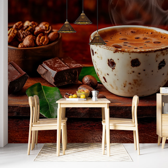 Papier peint café | Ambiance chaleureuse avec café fumant et chocolat