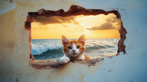 Papier peint chaton Évasion au bord de la mer