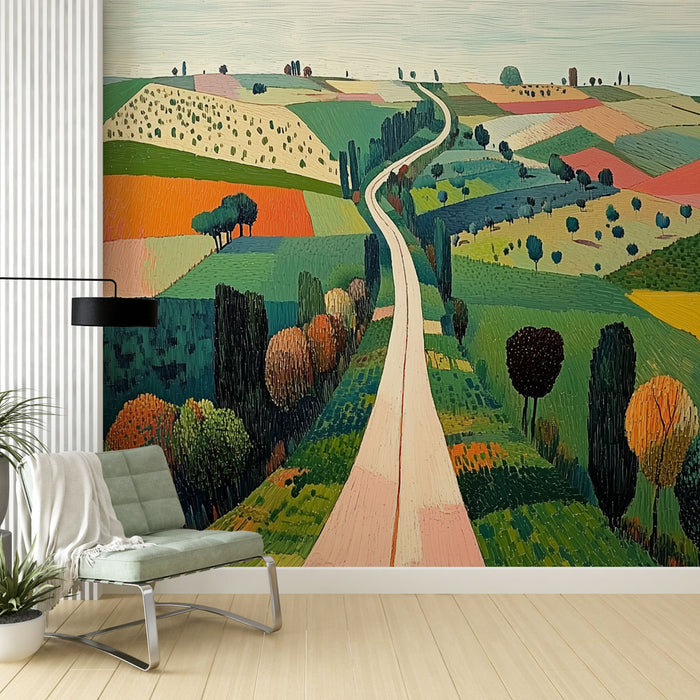 Papier peint paysage champêtre | Couleurs vives