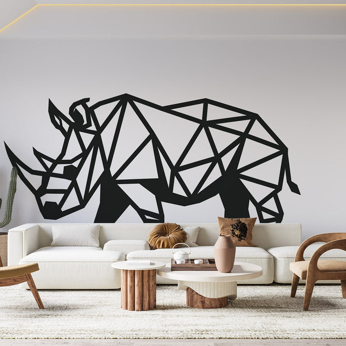 Papier peint géométrique animal | Rhinocéros graphique