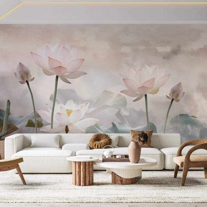 Papier peint zen | Fleurs de lotus roses
