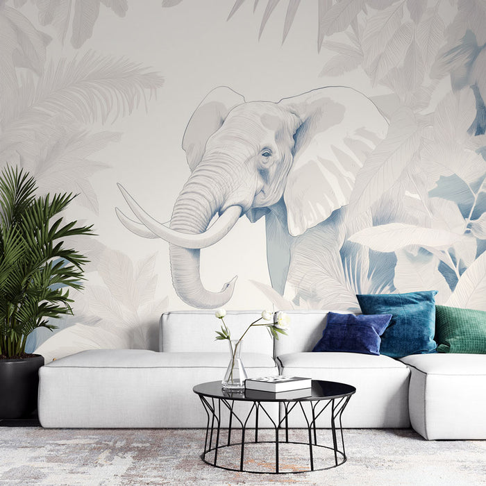 Papier peint jungle | Eléphant monochrome