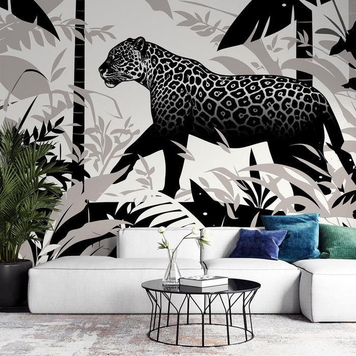 Papier peint jungle noir et blanc | Léopard