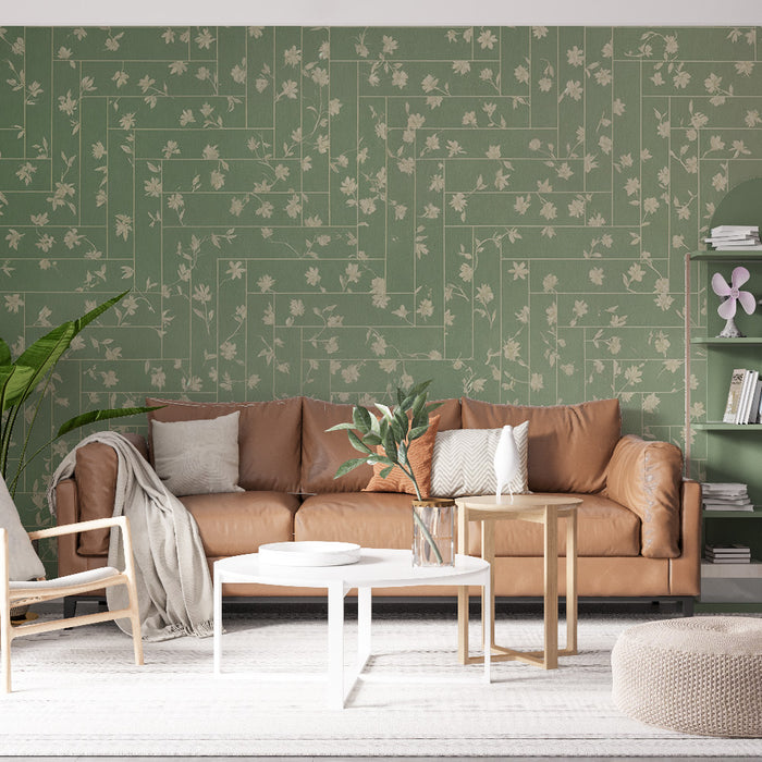 Papier peint fleuri vert | Motif floral délicat