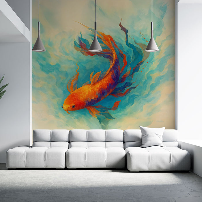 Papier peint carpe koï | Art aquatique vibrant