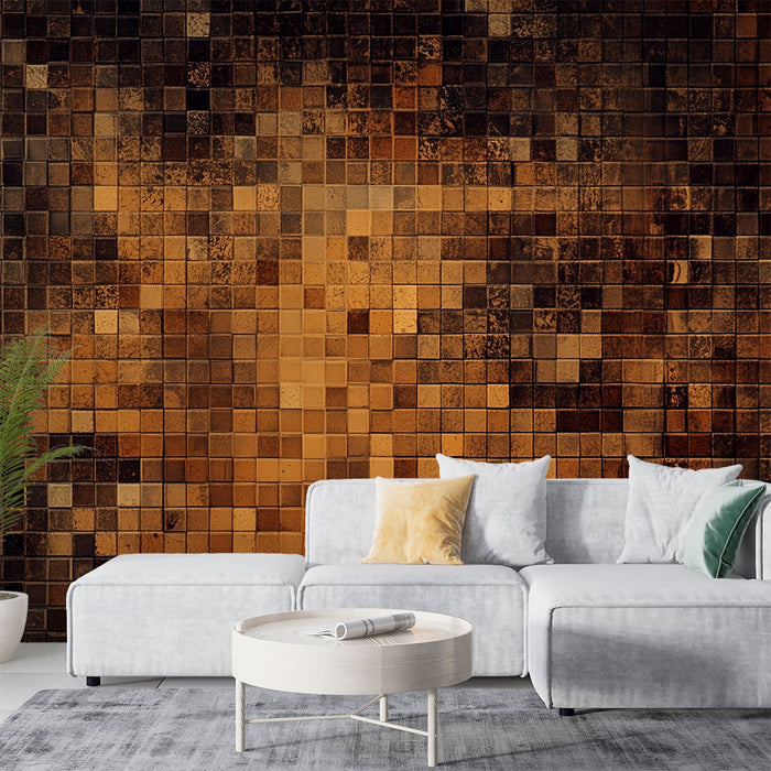 Papier peint Mosaïque Brun | Design Texturé et Moderne