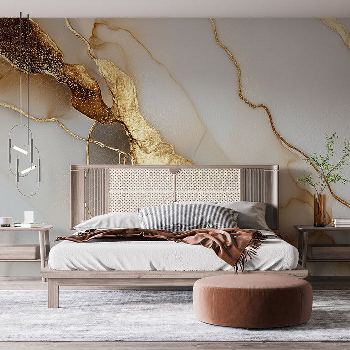 Papier peint marbré | Luxe doré et blanc